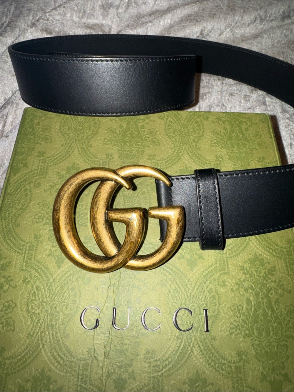 Gucci Marmont Black Leather Belt with Gold Double G Buckle Women/Men’s